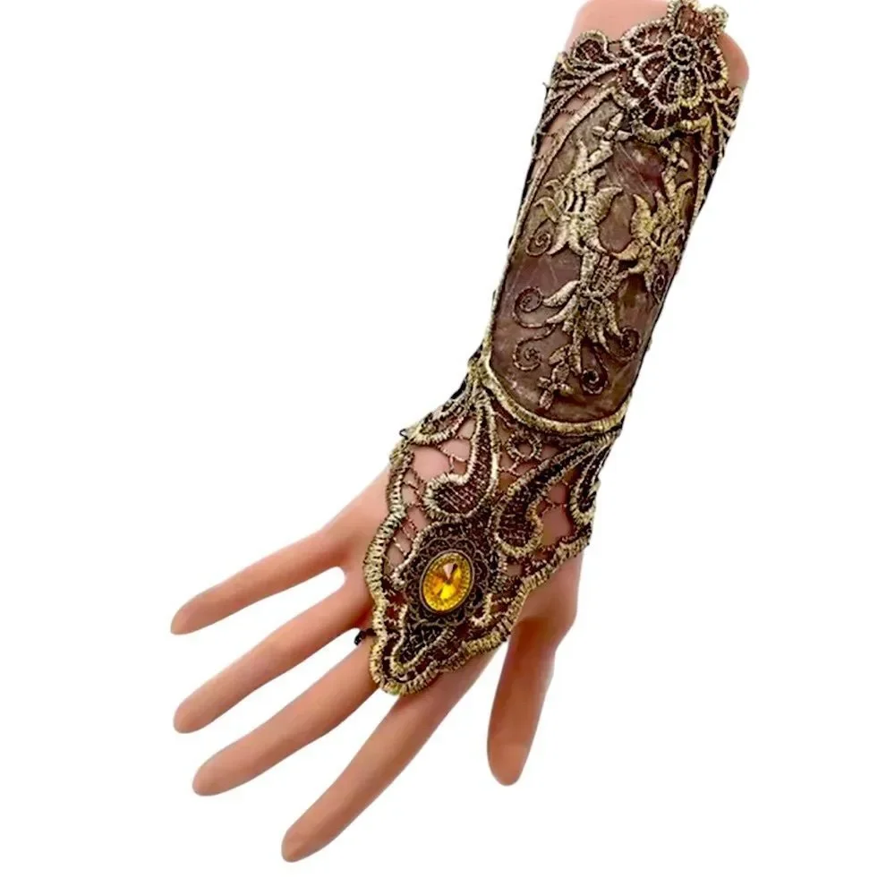 Gold Lace-Up Arm Cuff with‎ Gemstone